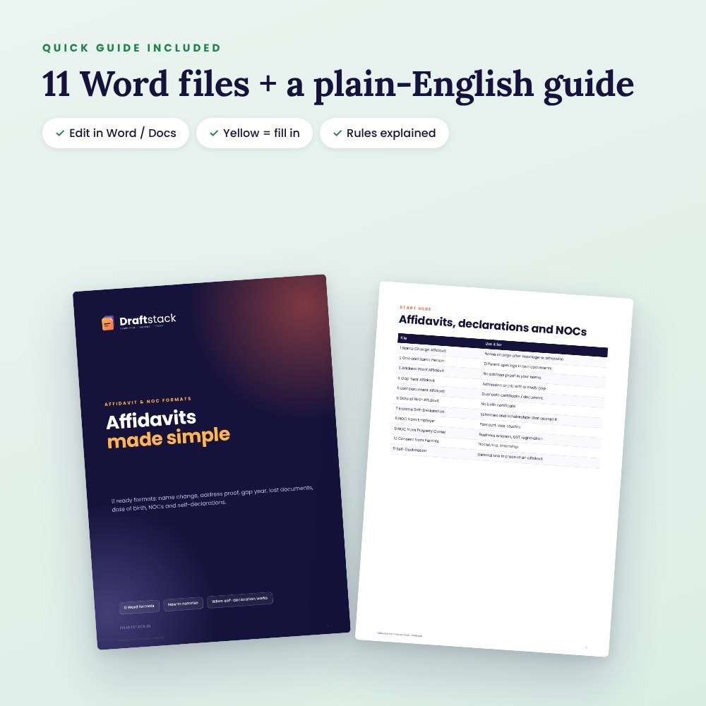 Affidavit & NOC Formats Pack: Name Change, Address, Gap Year, Lost Document & More – preview 3