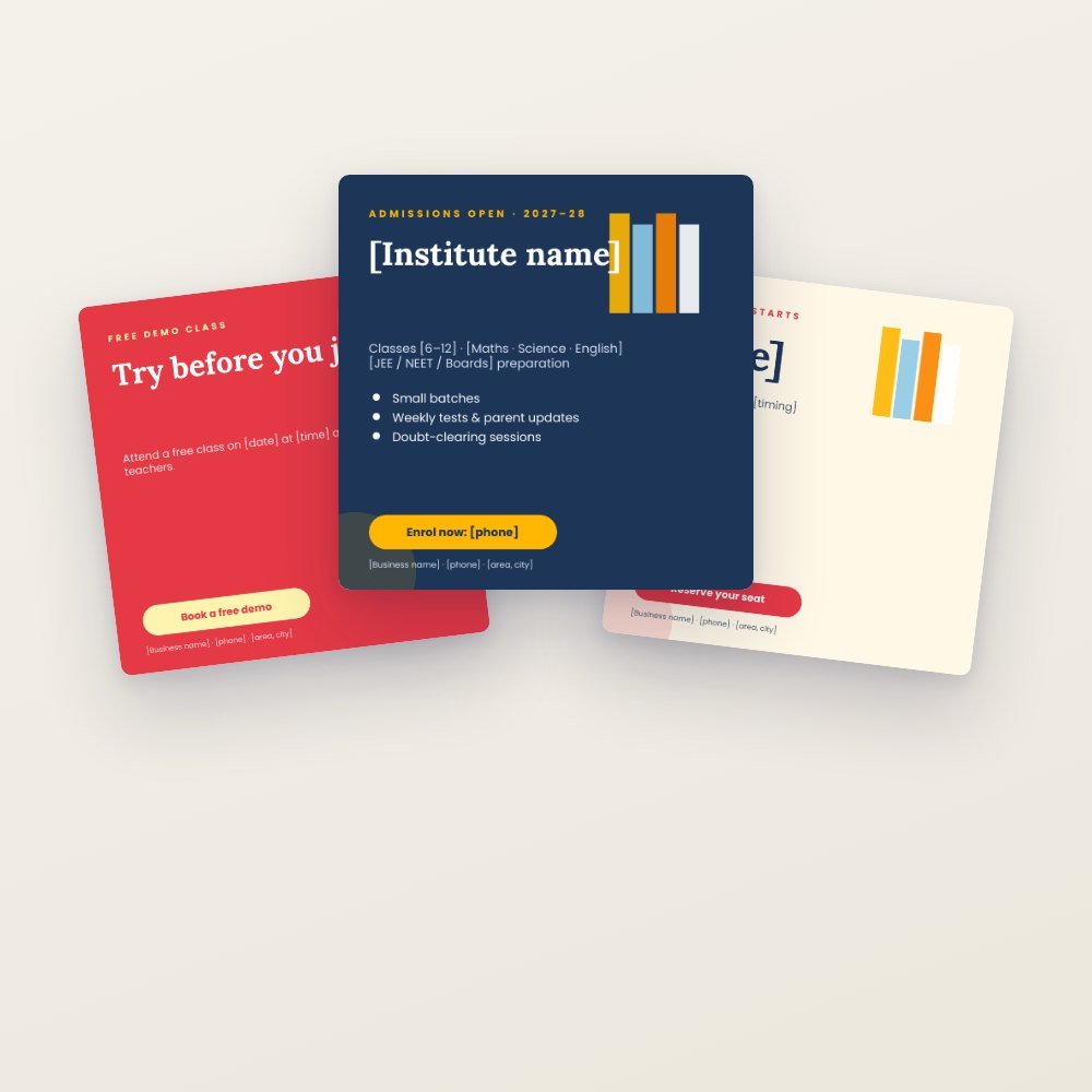 Coaching Admission Posters Pack (Canva): 10 Posts for Admissions, Batches & Results – Canva template preview