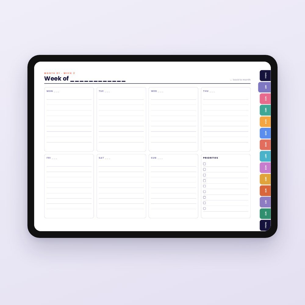 Undated Digital Planner for GoodNotes & Notability (Hyperlinked) – planner preview