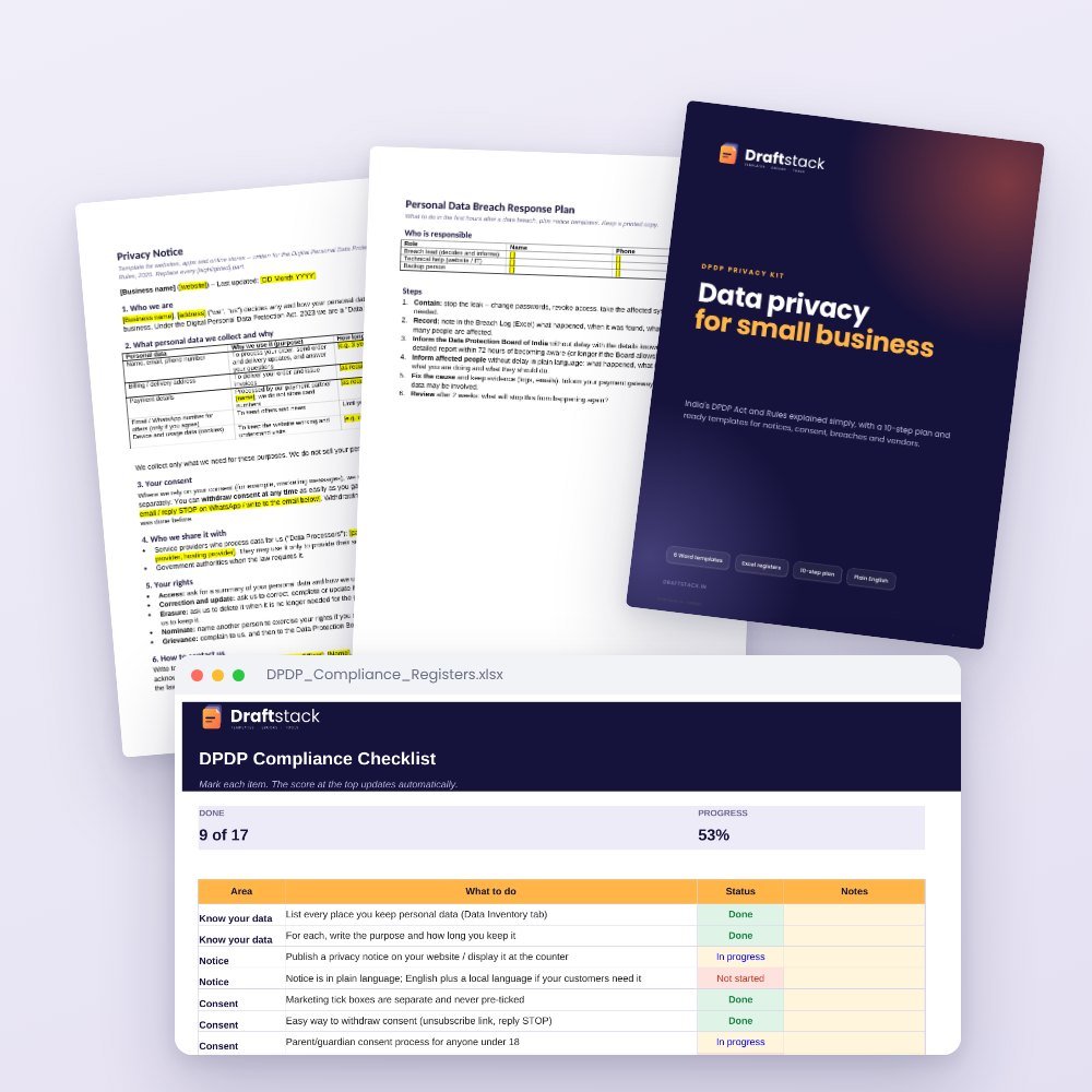 DPDP Privacy Kit for Small Business: Notices, Consent & Registers – template preview