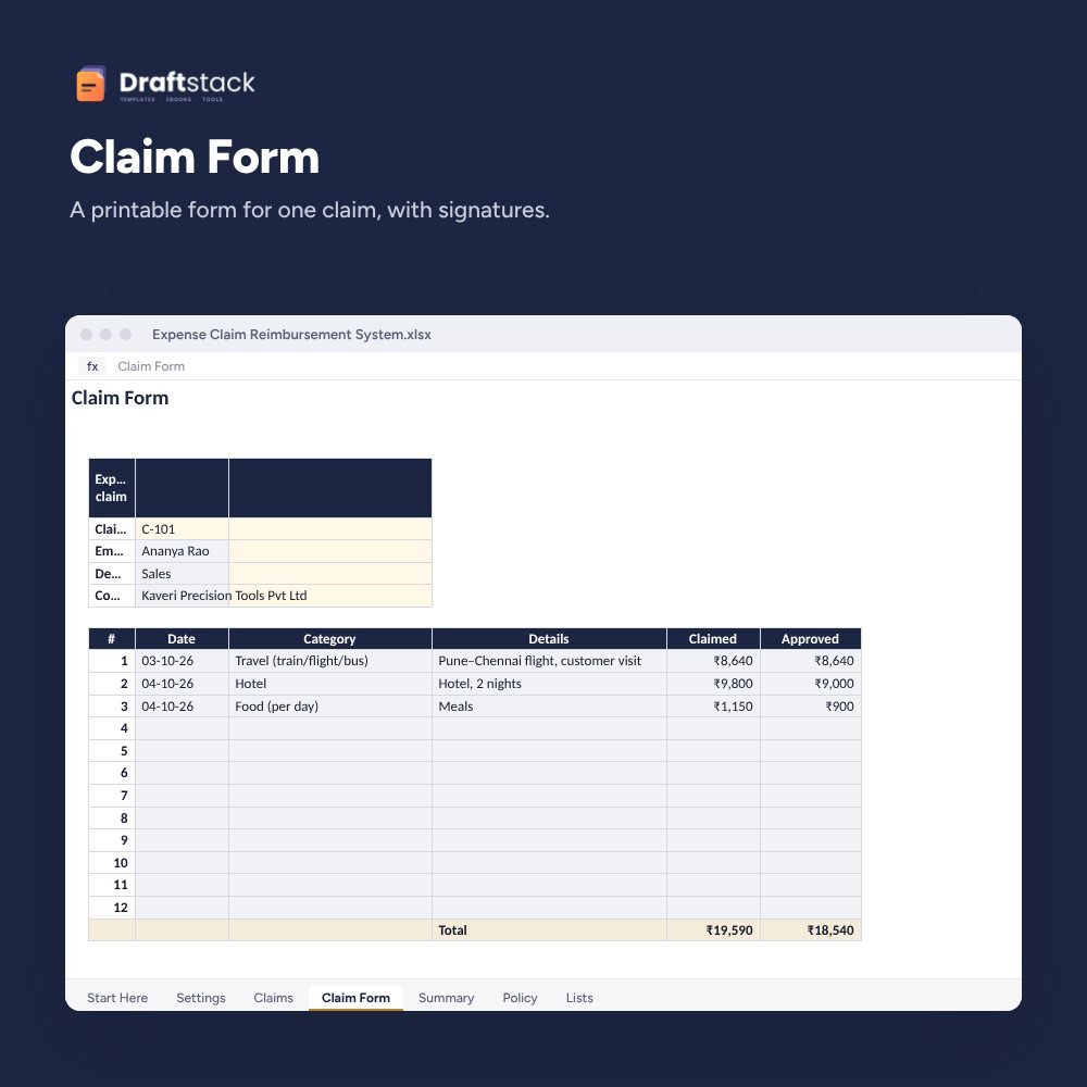 Expense Claim & Reimbursement System (Excel) – preview 2