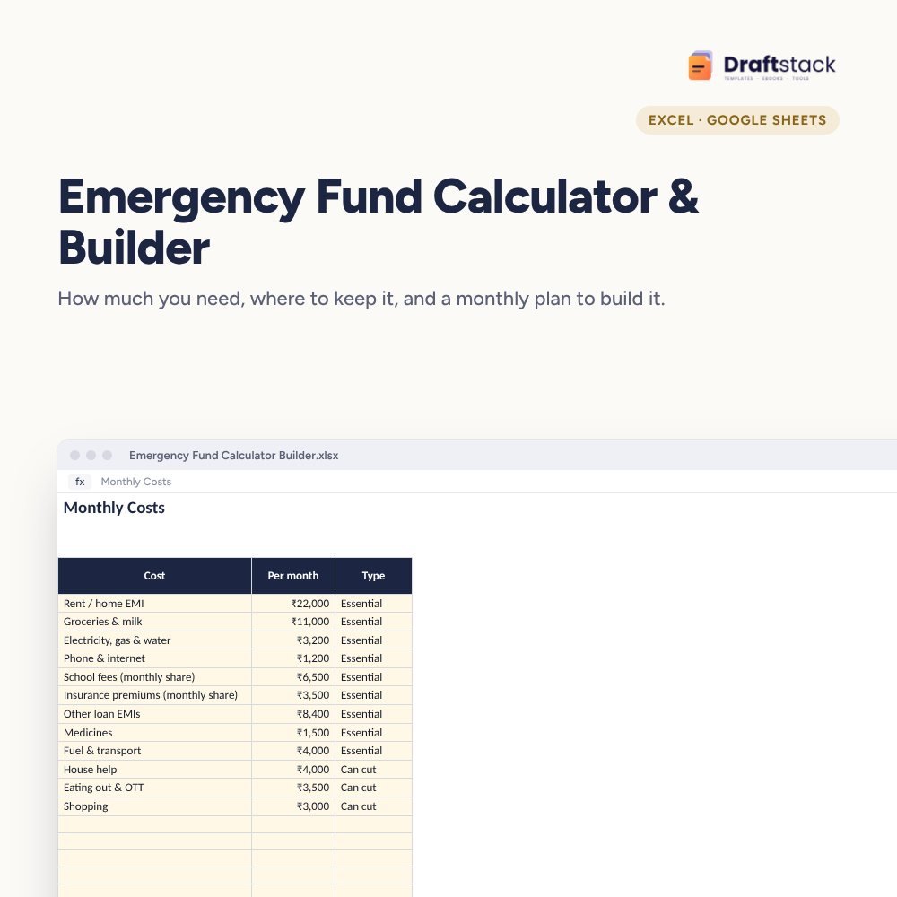 Emergency Fund Calculator & Builder (Excel) – Excel template preview