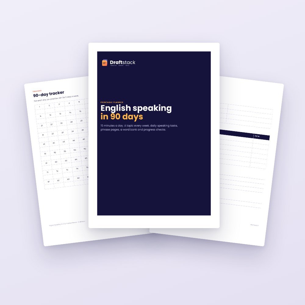 English Speaking 90-Day Practice Planner (Printable): 15 Minutes a Day – printable PDF preview