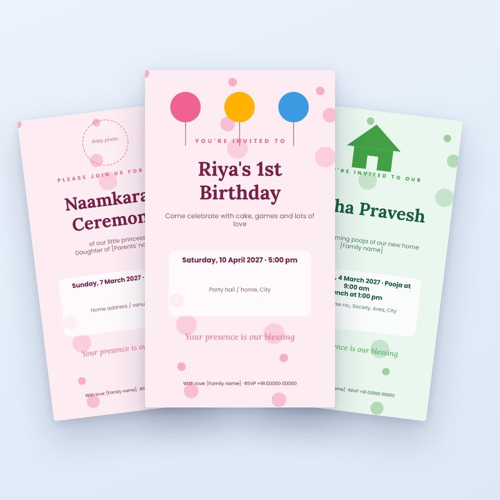 Family Function E-Invites: Naamkaran, Baby Shower, Birthday & Griha Pravesh – Canva template preview