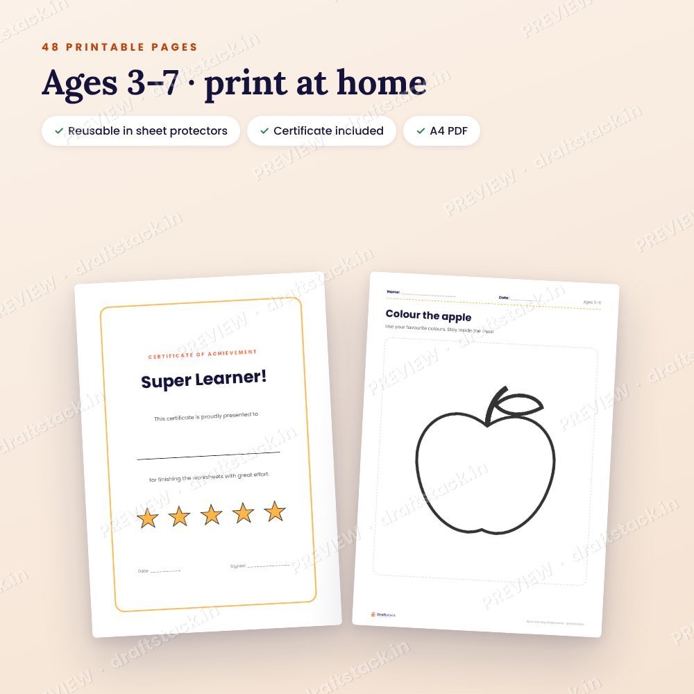 Kids Learning Worksheets: English, Hindi, Numbers & Colouring (48 Pages) – preview 3