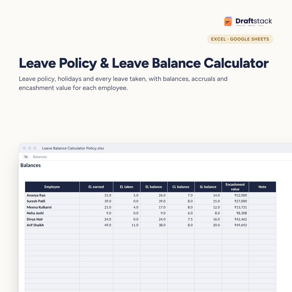 Leave Policy & Leave Balance Calculator (Excel) – Excel template preview