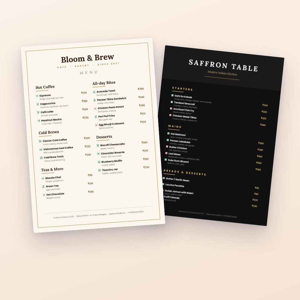 Restaurant & Café Menu Templates (4 Designs) – Canva template preview