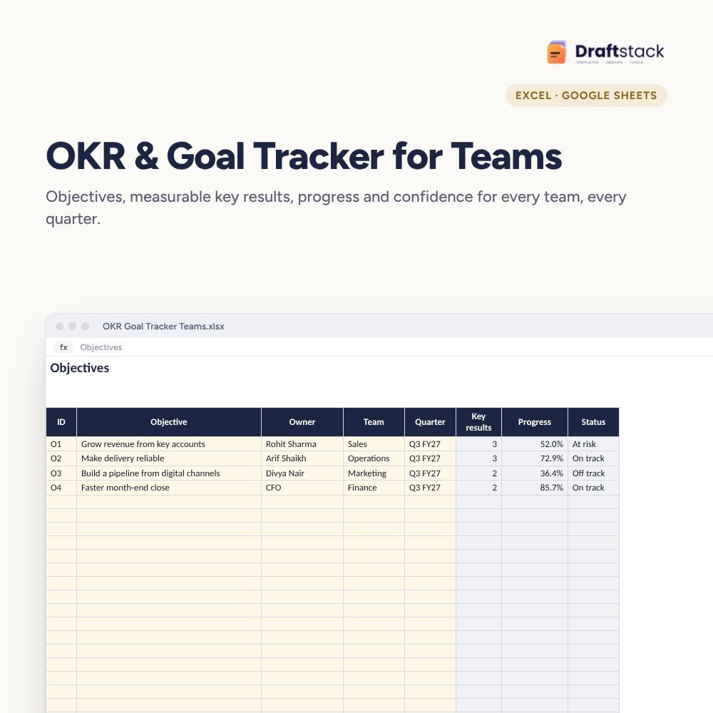 OKR & Goal Tracker for Teams (Excel) – Excel template preview