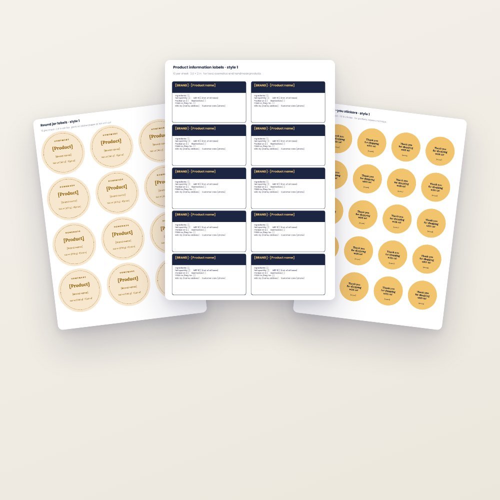 Product Labels & Stickers Kit (Canva): Jar Labels, Info Labels, Price Tags & Inserts – Canva template preview