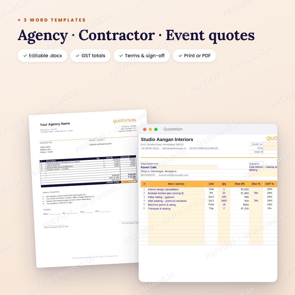 Quotation & Estimate Maker (Excel + 3 Word Templates) – preview 3