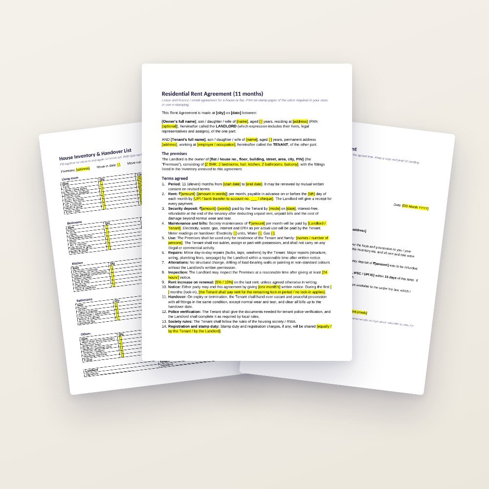 Rent Agreement & Tenant Kit: 9 Word Templates for Landlords and Tenants – template preview