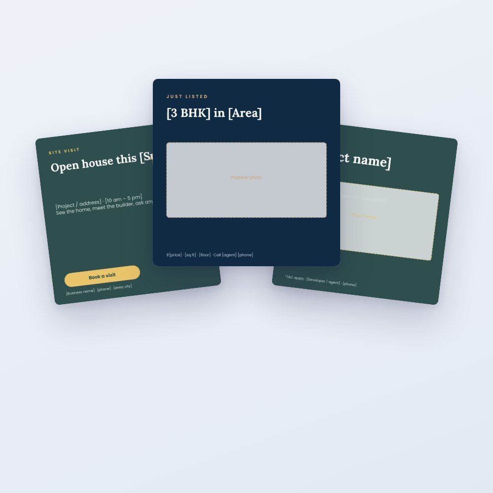 Real Estate Social Media Pack (Canva): 12 Posts for Listings, Site Visits & Tips – Canva template preview