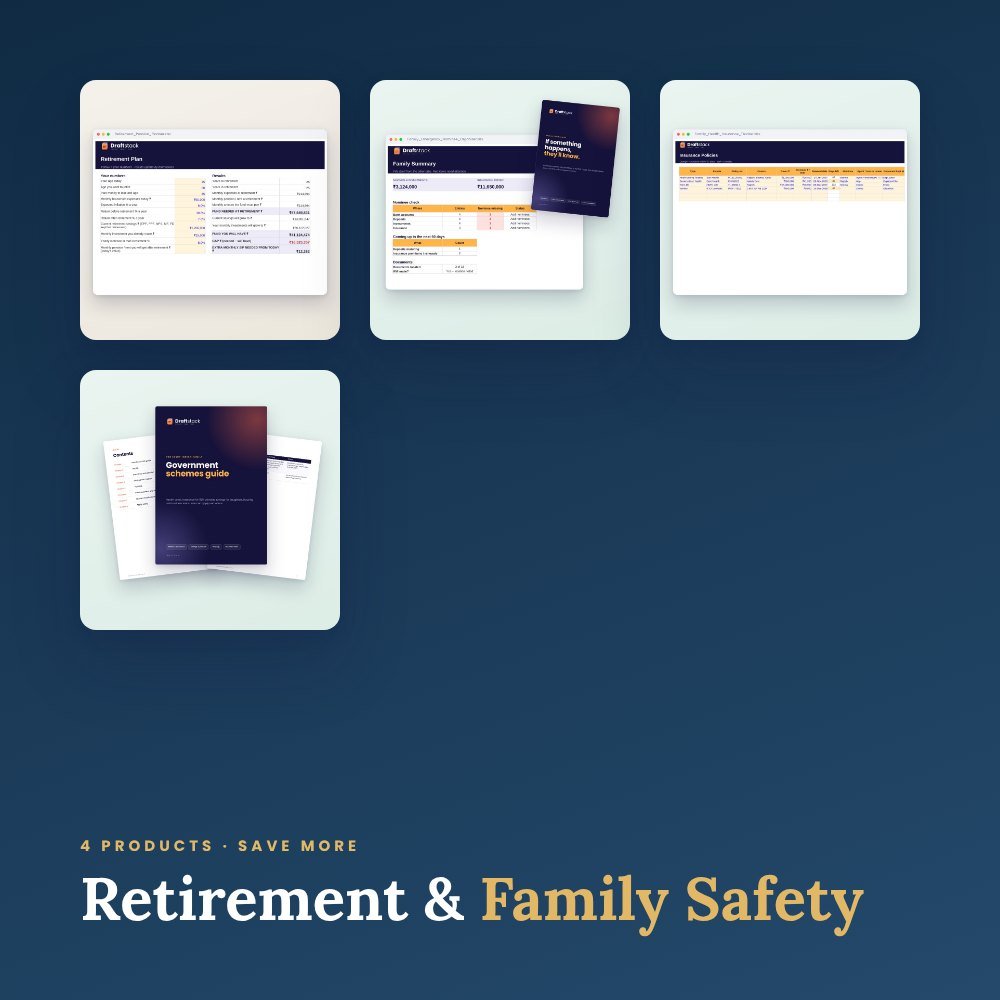 Retirement & Family Safety Kit: Retirement Planner, Nominee Organizer, Health Tracker & Schemes Guide – bundle preview