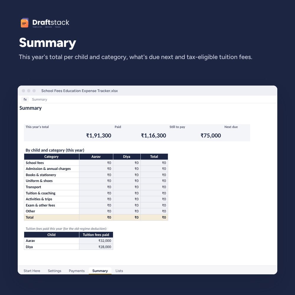 School Fees & Education Expense Tracker (Excel) – preview 2