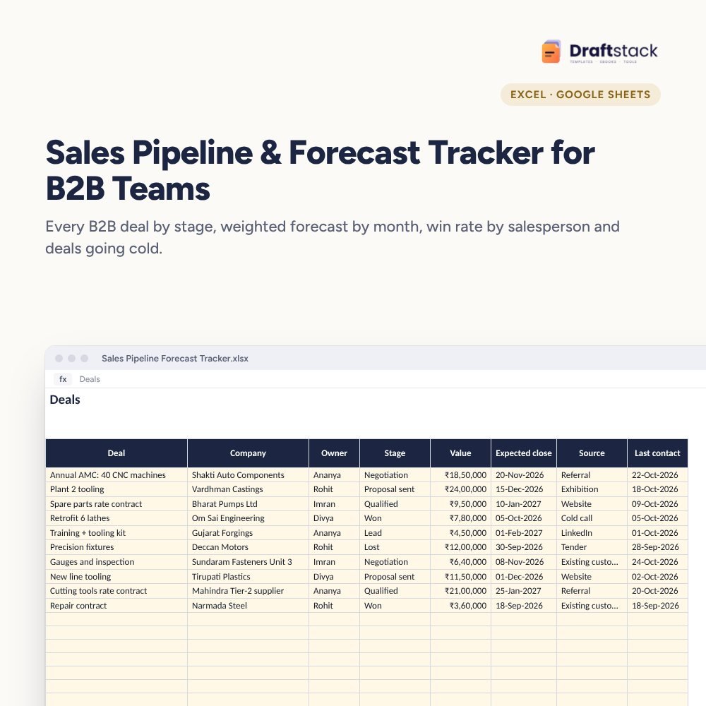 Sales Pipeline & Forecast Tracker for B2B Teams (Excel) – Excel template preview