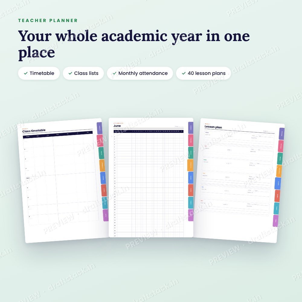 Teacher Planner: Lesson Plans, Attendance & Grade Book (Undated) – preview 2