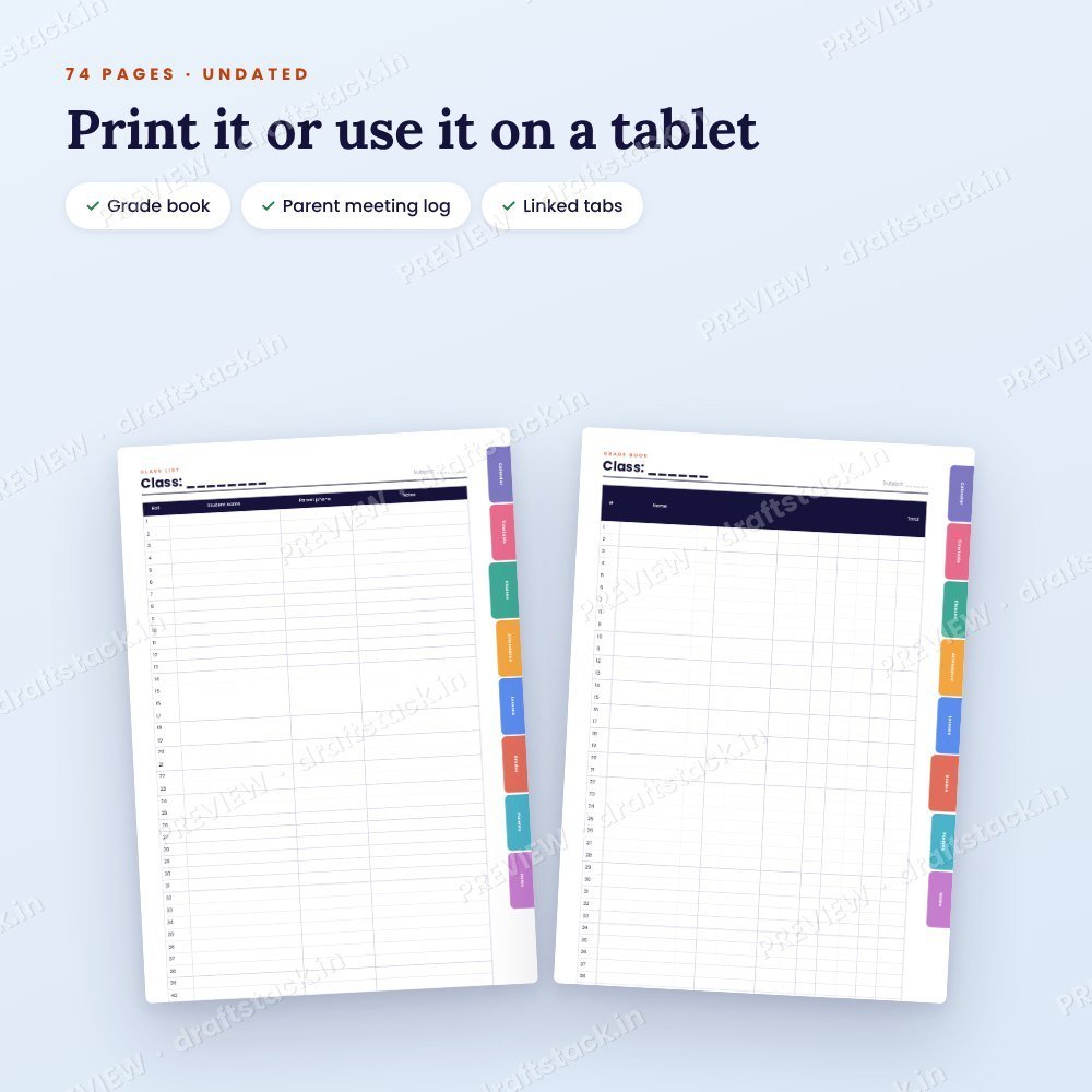 Teacher Planner: Lesson Plans, Attendance & Grade Book (Undated) – preview 3
