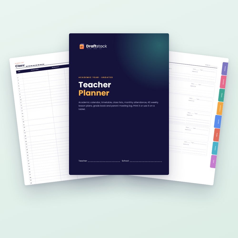 Teacher Planner: Lesson Plans, Attendance & Grade Book (Undated) – planner preview