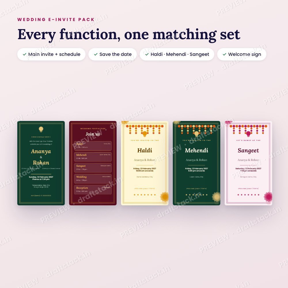 Indian Wedding E-Invite Templates: Haldi, Mehendi, Sangeet & More (Canva) – preview 2