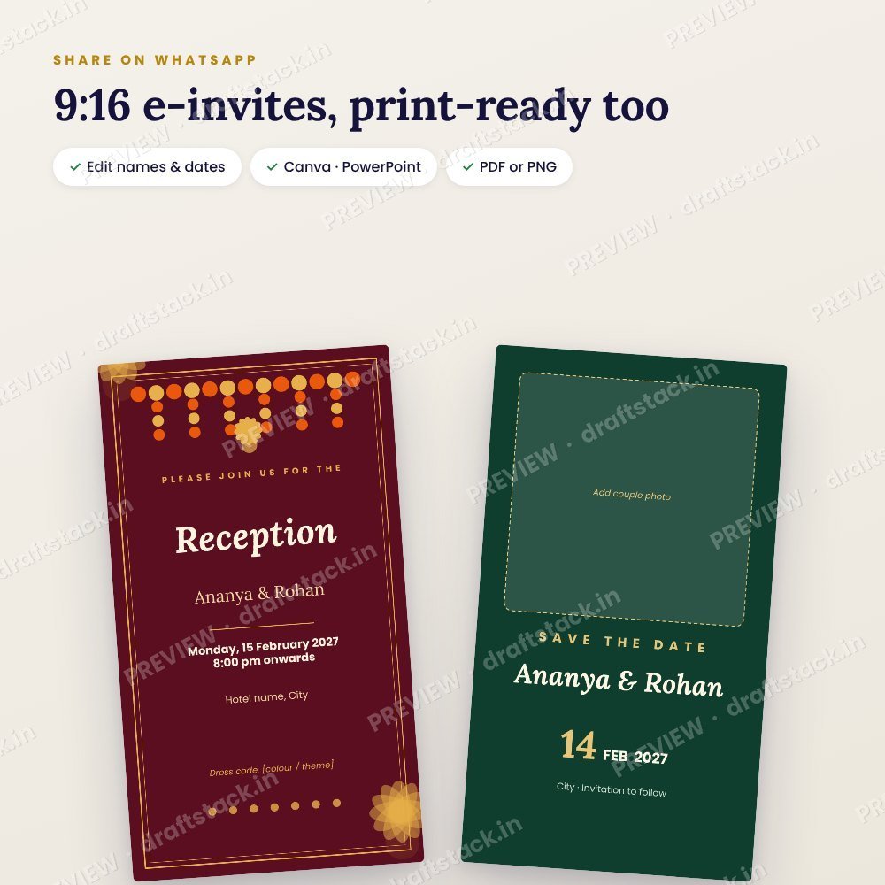 Indian Wedding E-Invite Templates: Haldi, Mehendi, Sangeet & More (Canva) – preview 3