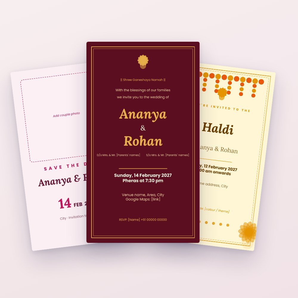 Indian Wedding E-Invite Templates: Haldi, Mehendi, Sangeet & More (Canva) – Canva template preview